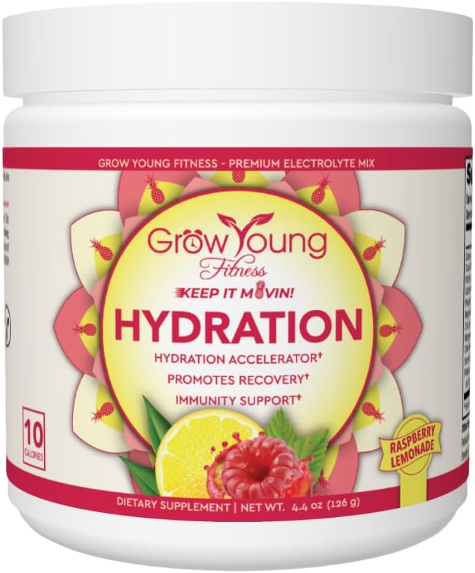 Grow Young Fitness Hydration Powder - Raspberry Lemonade, Premium Electrolyte Mix til Proactive Hydration, Vitaminer og Sukker Gratis (1 pakke, 30 Servere)