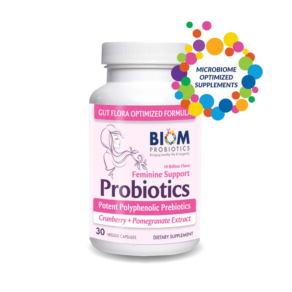Biom Complete Feminin Balance Kvinders Daglige Probiotika + Prebiotika med Organic Cranberry & Pomegranate med Lactobacillus crispatus, Gluten &, Dairy- Gratis. 30 Servere