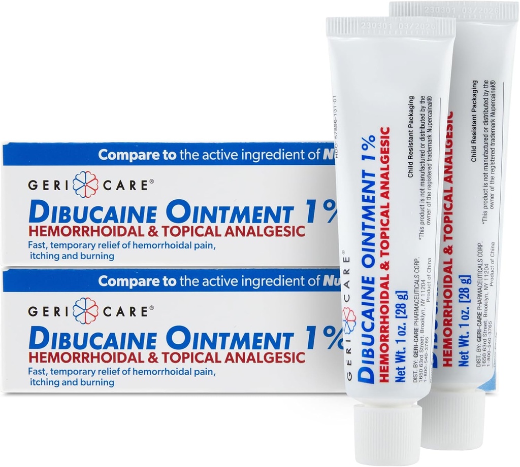 GeriCare Dibucaine Hemorroid Ointment 1% Pain-Relief Hemorrhoid Cream |Hemorroidal & Topical Analgesic| Quick Relief from Burning & Itching | Fast-Acting External Hemorrhoid Treatment 1oz (2 Pack)