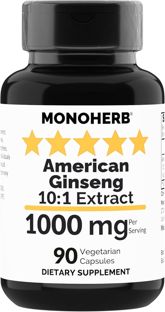 MONOHERB American Ginseng Extract 1000 mg - 90 Vegetariske kapsler