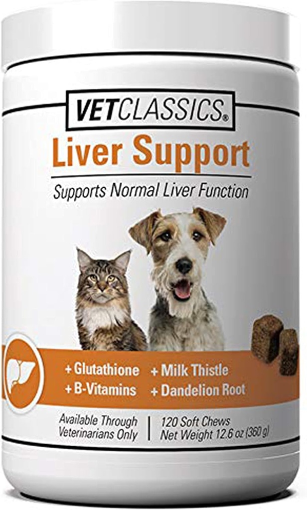 Vet Classics Lever Support Pet Health Supplement for hunde, Katte - Leverfunktioner - B- Vitaminer, Glutathion, Milk Thistle - Soft Tablets, Chews - 120 Soft Chews