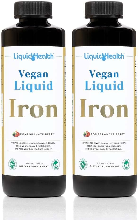 LIQUIDSUNDHED Vegansk flydende jern supplement med SunActive & Ferrochel Fe - Natural Energy, immunsystem & Metabolic Support, Øge mental Klarhed, Prenatal / Postnatal - USA Made, Non- GMO (2 Pack)