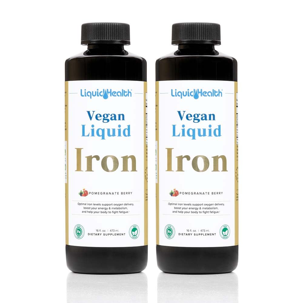 LIQUIDSUNDHED Vegansk flydende jern supplement med SunActive & Ferrochel Fe - Natural Energy, immunsystem & Metabolic Support, Øge mental Klarhed, Prenatal / Postnatal - USA Made, Non- GMO (2 Pack)