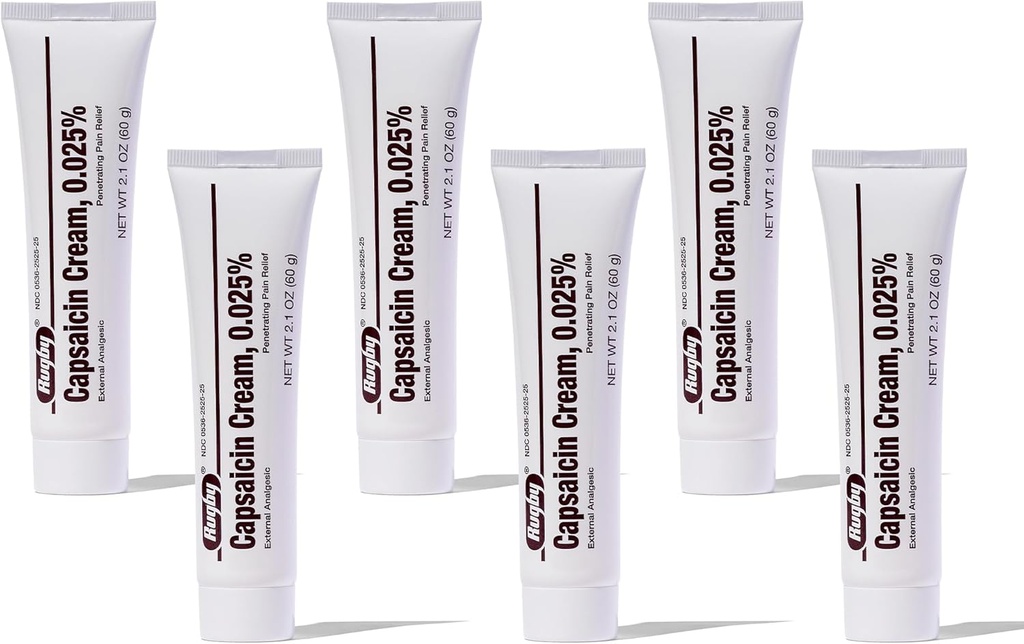 Rugby Capsaicin 0, 025% creme til penetrerende smertelindring - 2, 1 Oz (60 g) (6 Pack)