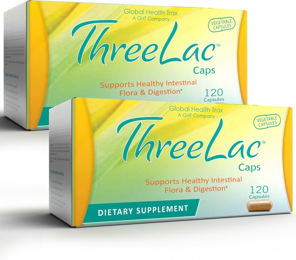 GHT - ThreeLac Probiotiske kapsler, 240 Ct - Omfattende fordøjelsesstøtte til mænd, kvinder og børn - immunsystem og Gut Balance, ikke-GMO