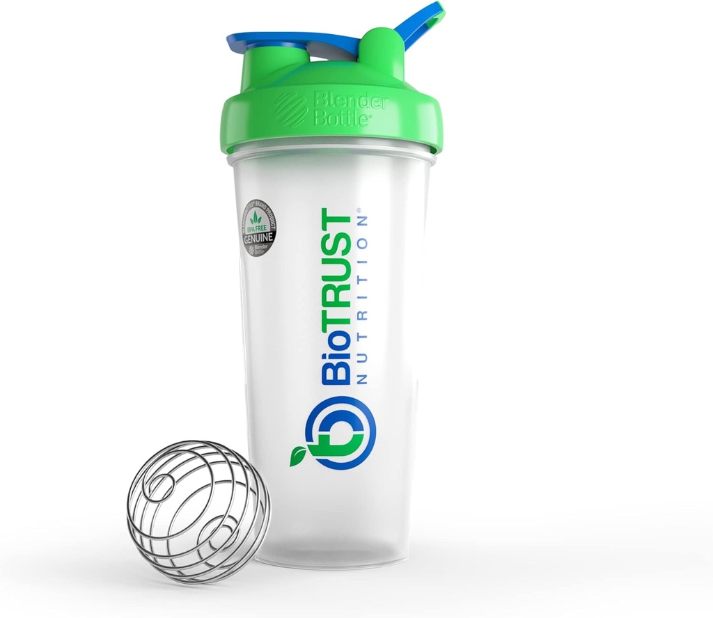 BioTRUST BlenderBottle Classic Shaker Flaske, 28-Ounce med løkke, Klar / grøn
