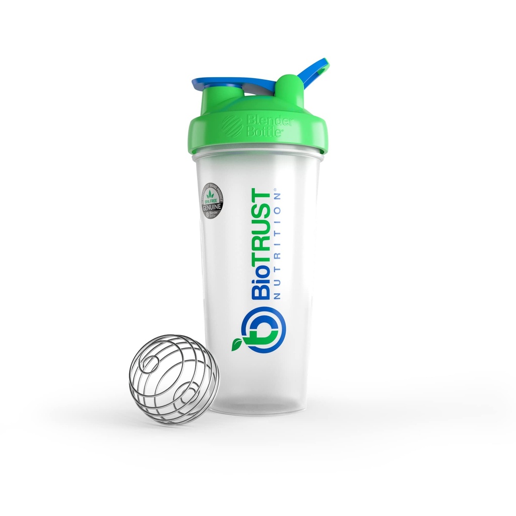 BioTRUST BlenderBottle Classic Shaker Flaske, 28-Ounce med løkke, Klar / grøn
