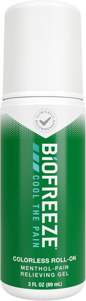 Biofreeze Roll On Pain Relief for Knee, Neck, Hip, Joint, Shoulder, & Simple Backache, Gigt Pain Reliever, Cooling Sore Muscle Relief, FSA Støtteberettiget, Menthol Gel 3 Fl Oz