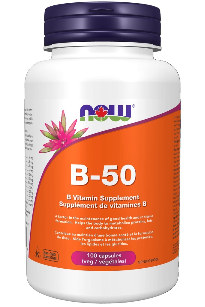 NOW Vitamin B- 50 mg, 100 Veg kapsler