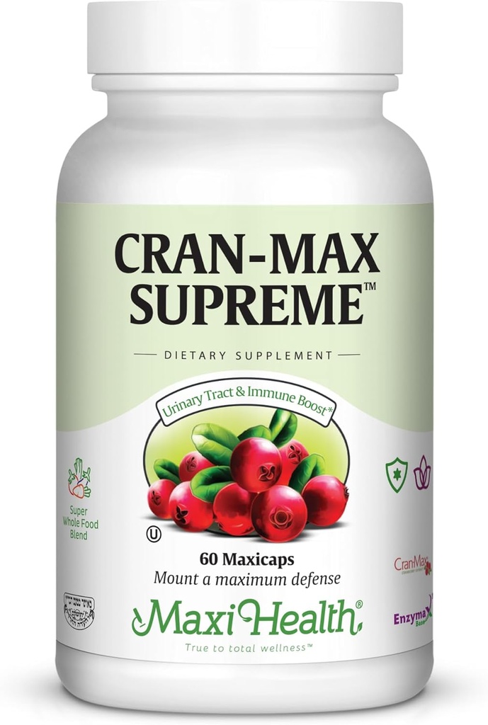 Maxi-Health CranMax Supreme Cranberry Supplement Capsules - Urinary Tract and Immune Support - 60 Count - 1 Month Supply