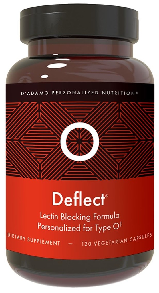 D 'Adamo Personaliseret Nutrition Deflect Lectin Blocker (Blood Type O) - 120 Vegetariske Kapsler. Metabolisme Booster. Immunforsvar. Lavet i USA.