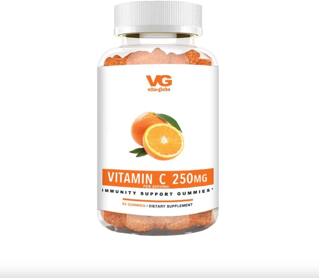VITA GLOBE Vitamin C 250 mg Gummy Vitamins- immunsystem Booster, non- GMO, Vegan og Natural Orange Flavor, 60 Greve (pakke med 1)