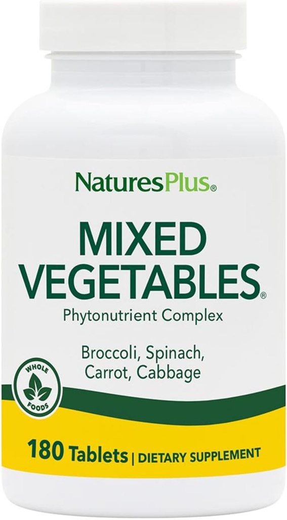 Natures Plus Blandede Grøntsager - 1300 mg, 180 Vegetariske tabletter - Kraftfulde Whole Foods Phytonutrient supplement, fremmer den samlede sundhed - Gluten- Free - 60 Servere