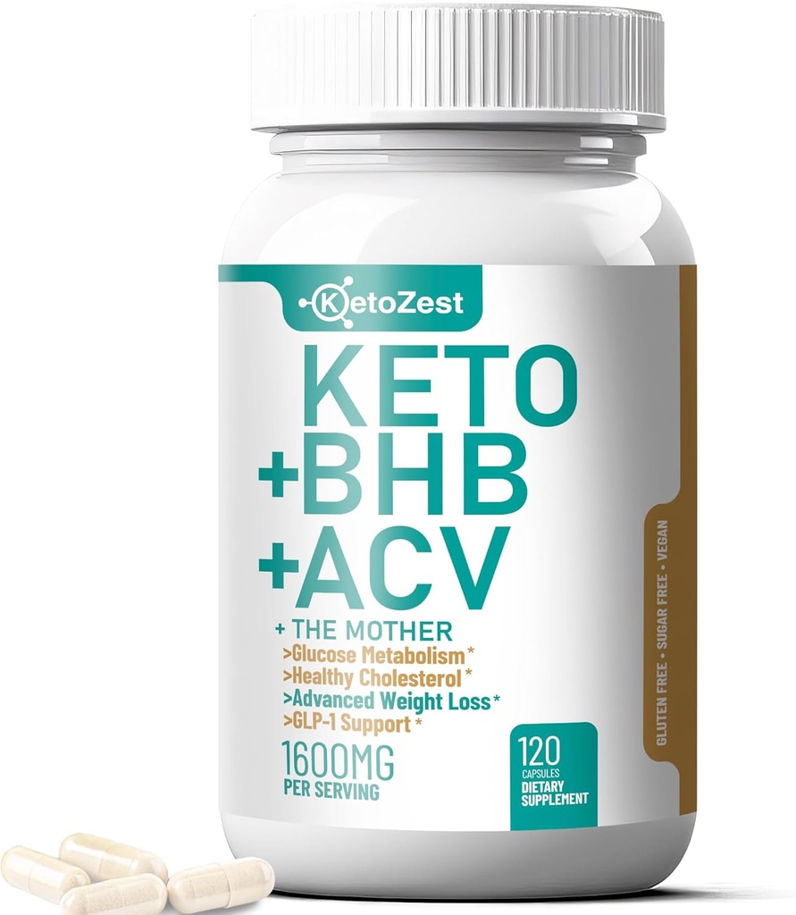 Keto ACV BHB kapsler 1600mg til avanceret vægttab & Belly Fat Burn - Organic Apple Cider Vincils med The Mother Ketones Vegan Supplement - med vitamin D3 Zinkchrom til mænd kvinder