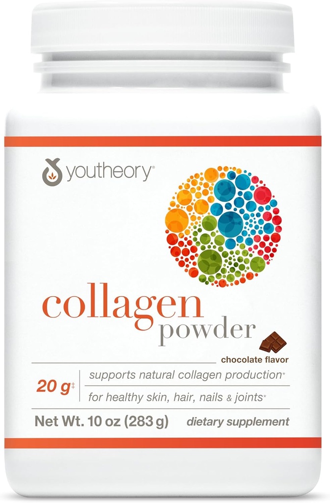 Youtory Collagen Powder - med Aminosyrer, mineraler, C-vitamin & B7 (biotin) - Understøtter sunde knogler, muskler, hår, negle, hud & joints * - Hydrolyzed - Chokolade - 10 oz (12 Servere)
