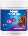 Pure Protein Powder, Whey, High Protein, Low Sugar, Gluten Free, Rich Chocolate, 1 LB