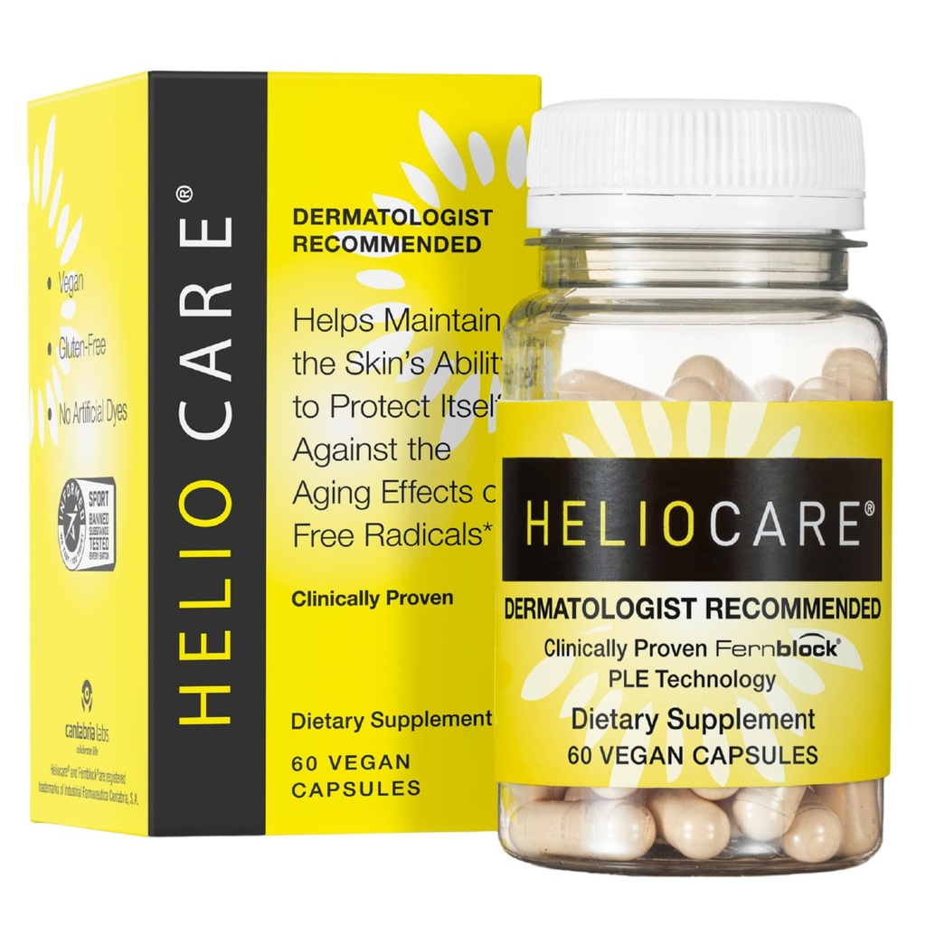 Heliocare Hudpleje Kosttilskud: 240mg Polypodium Leucotomos Extract Pills - Antioxidant Rich Formel med Fernblock og PLE Technology - 60 Veggie Kapsler