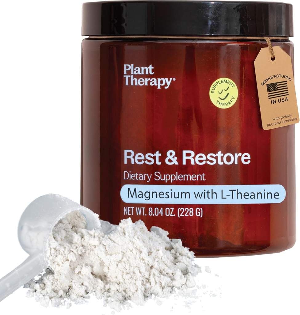 Plantebehandling Unflavored Magnesium Glycinate Powder fremstillet i USA med L- Theanine Rest & Restore 4 måneders levering fremmer søvn og hjælper med at slappe af Kosttilskud til kvinder og mænd 8 oz