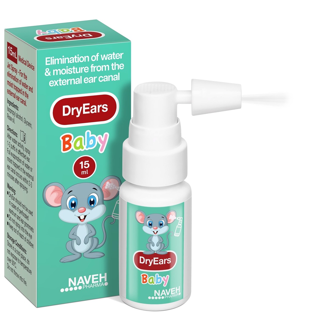 NAVEH PHARMA ® Try Ears Baby Mead124; Swimmers Ear Drops Spray 124; Ear Tørring Drops til Little Swimmers Mead124; Fjern vand fanget i ører i sekunder Mead124; Forebyg smerte, infektion, Aches & Høretab (0.5 Fl Oz)