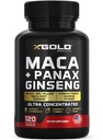 Maca Root Capsules 10,000mg + Koreansk Panax Ginseng 1,400mg - 20x Koncentreret ekstrakt Sort + Rød + Gul Maca Root, 10x Koncentreret ekstrakt Panax Ginseng Kapsler - Ultra Potent & Højt Renset