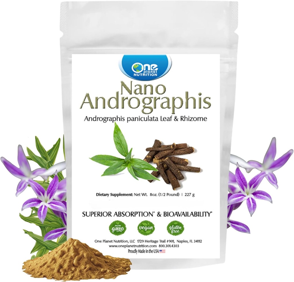 One Planet Nano Andrographis Powder 8 oz (227 Servere), Nano for forbedret absorption, Understøtter Samlet Wellness, Non- GMO, Vegan, Gluten- Free