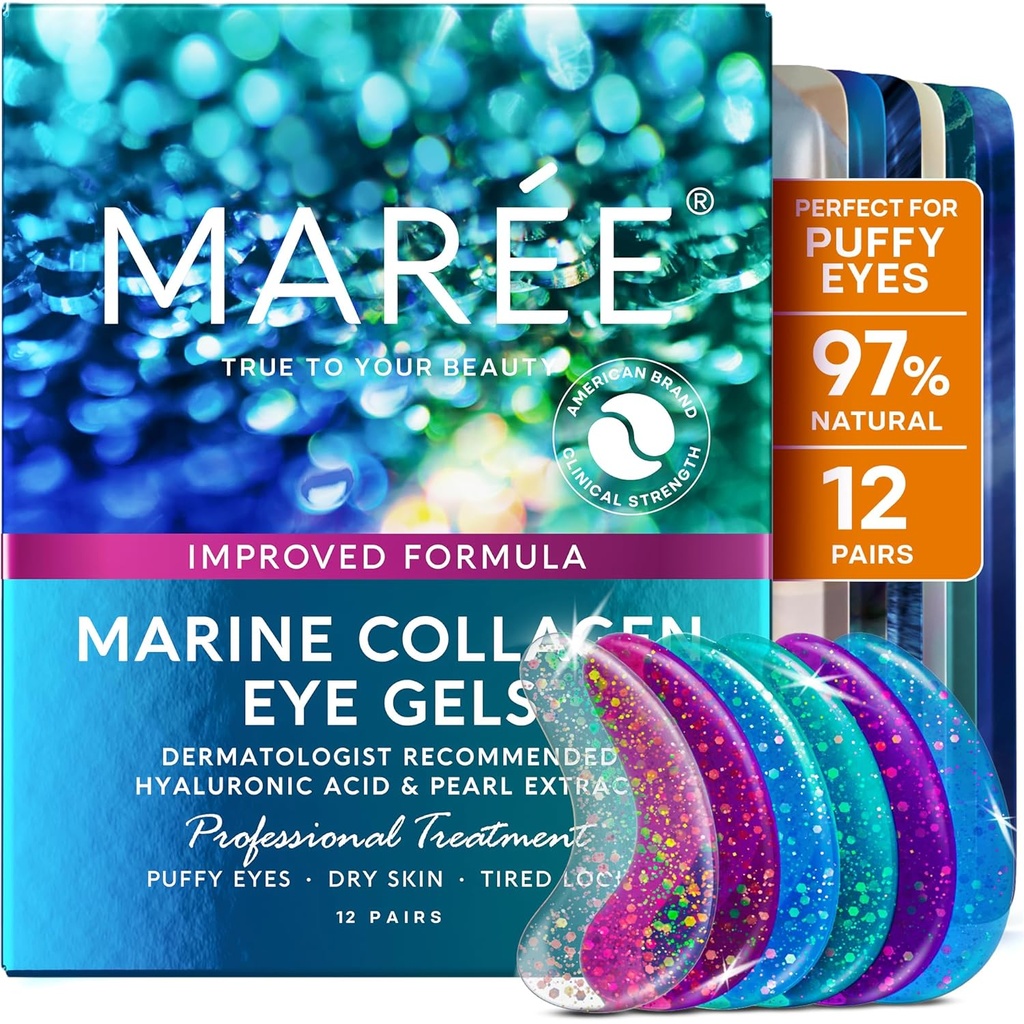 MAREE Eye Gels - Pads under Eye Patches for Puffy Eyes og mørke cirkler med Collagen & Hyaluronic Acid - Anti Wrinkler under Eye Masker Skincare Behandling for Puffiness & Bags - Parches Para Ojeras