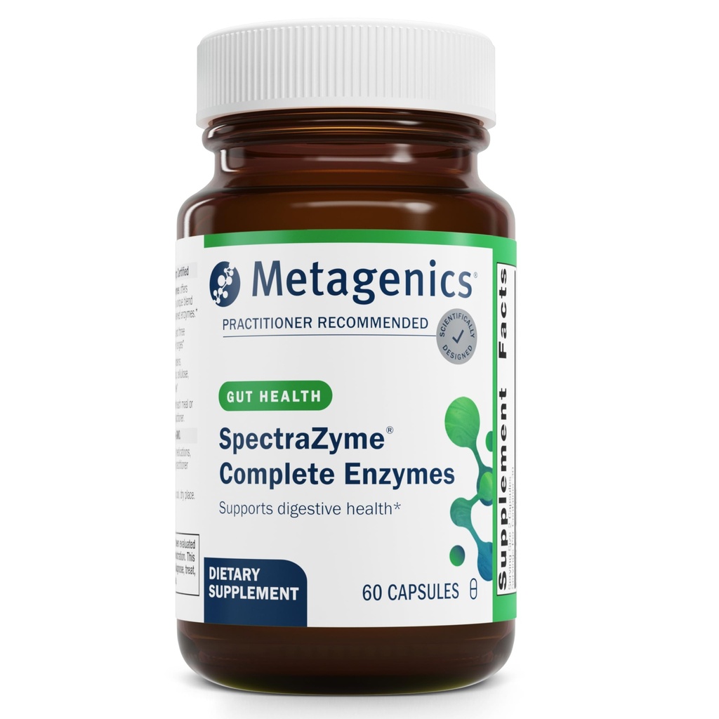 Metagenics SpectraZyme Enzyme Complex - Plant- baserede fordøjelsesenzymer til protein, fedt & kulhydrat opdeling - Understøtter fordøjelsesbesvær, bloating & kolon sundhed * - Gluten- fri, Vegan - 60 kapsler