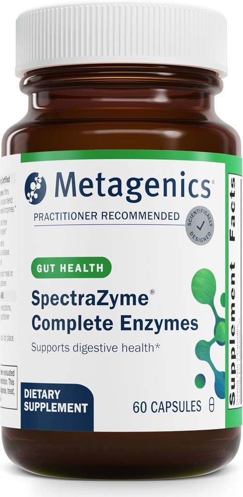 Metagenics SpectraZyme Enzyme Complex - Plant- baserede fordøjelsesenzymer til protein, fedt & kulhydrat opdeling - Understøtter fordøjelsesbesvær, bloating & kolon sundhed * - Gluten- fri, Vegan - 60 kapsler