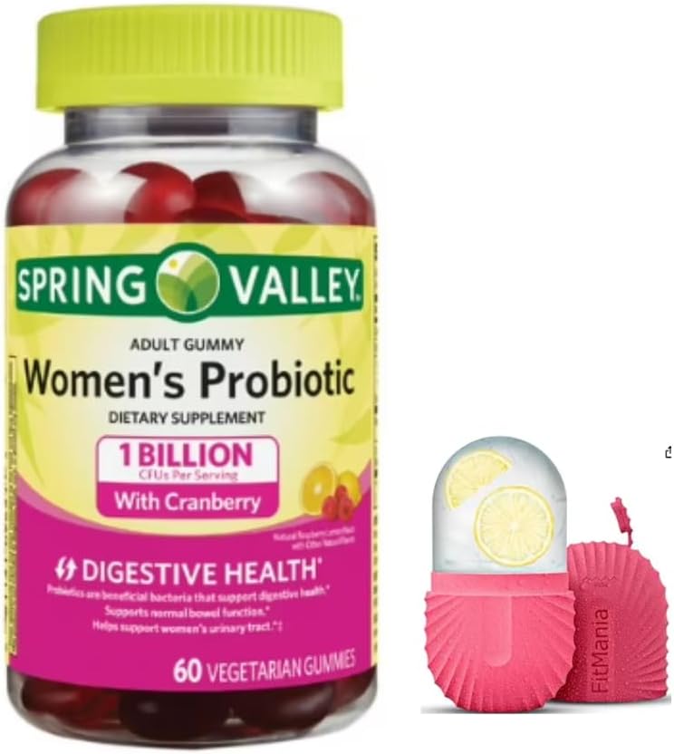 FitMania Spring Valley Kvinder Cranberry Probiotiske Supplement Spring Valley Vegetariske Gummier, Hindbær Lemon, 60 Greve og en gave Ice Roller til ansigt