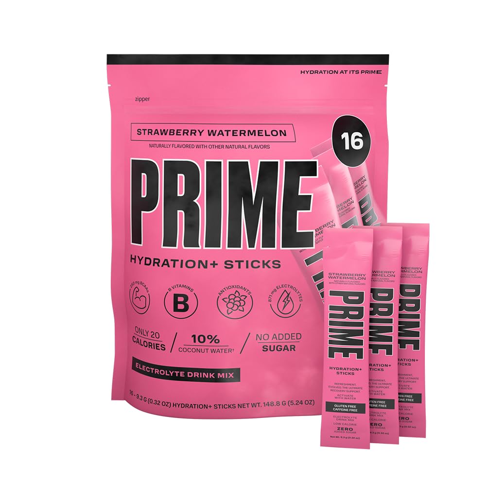 PRIME HYDRATION + sticks Strawberry Watermelon • 124; Hydration Powder Single Serve Sticks • 124; Electrolyte Powder On the Go • 124; Lavsukker • 124; Kaffefri • 124; Vegan • 124; 16 sticks