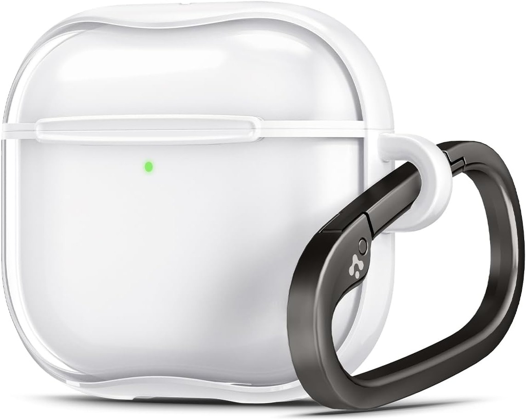 Spigen Ultra Hybrid Designet AirPods 4 Case (2024) Anti- Yellowing Clear Cover med Carabiner Key Chain - Jet White