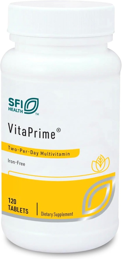SFI Health VitaPrime - Iron Free Multivitamin for Women & Men - Promote Immune Function & Support Nutritional Gaps - Two-Per-Day Multivitamin with Methyl Folate & B12 (120 Tablets)