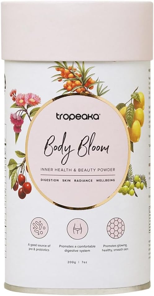 Tropeaka Body Bloom - Superfood Beauty Supplement, Understøtter Collagen produktion til glødende hud, hår & negle, Prebiotic & Probiotika, Vegan, Dairy Free, Gluten Free, Non- GMO, 18oz (28 Servere)