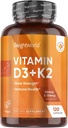 WeightWorld Vegan Vitamin D3 K2- 120 Kapsler - 5000 IE D3 & K2 120mcg for ben styrke & immunforsvar - K2 D3 Vitamin supplement Plant- Based Cholecalciferol fra Wild- Harabed Lichen