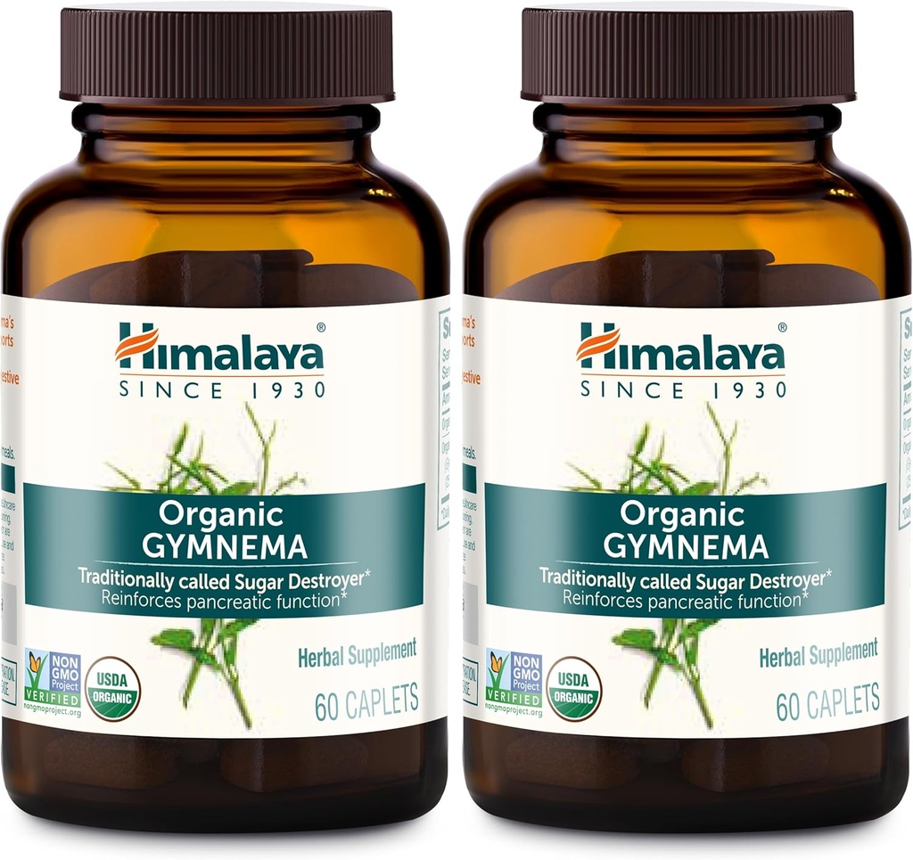 Himalaya Organic Gymnema Sylvestre - Herbal Glucose Metabolisme Support - USDA Organic, Non- GMO, Vegan, Gluten Free, 700 mg, 60 kapsler (pakke med 2)