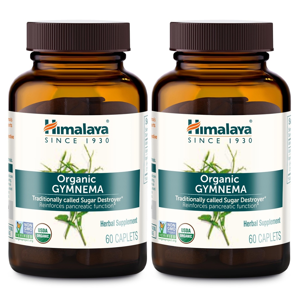 Himalaya Organic Gymnema Sylvestre - Herbal Glucose Metabolisme Support - USDA Organic, Non- GMO, Vegan, Gluten Free, 700 mg, 60 kapsler (pakke med 2)
