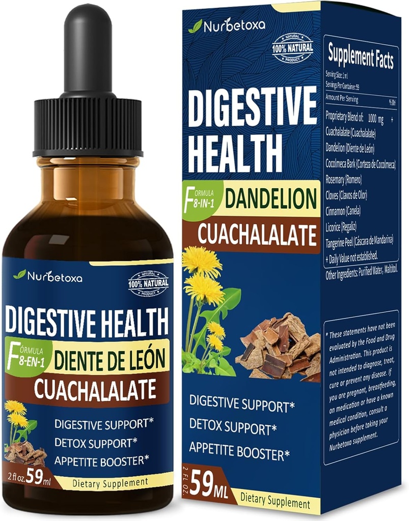 Fordøjelsesmedicin Drops, Cuachalalate fordøjelse supplement til Gut Detox Rense Support og Stomach Ulcer, Corteza de Cocolmeca para Despertar digestivo y Limpiar Estomago. 2oz
