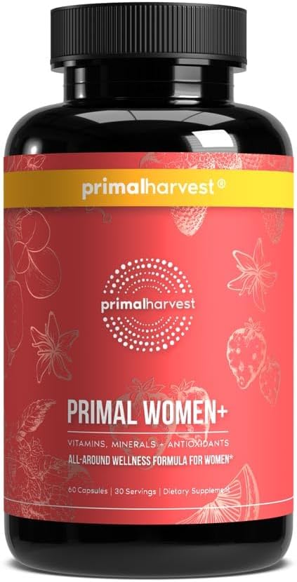 Primær høst Kvinder +, Kvindelige Multivitamin Vitamin A, C-vitamin, D-vitamin og E, Vitamin B12, B6, Biotin, Zink Kosttilskud, 1 Pack 60 Kapsler