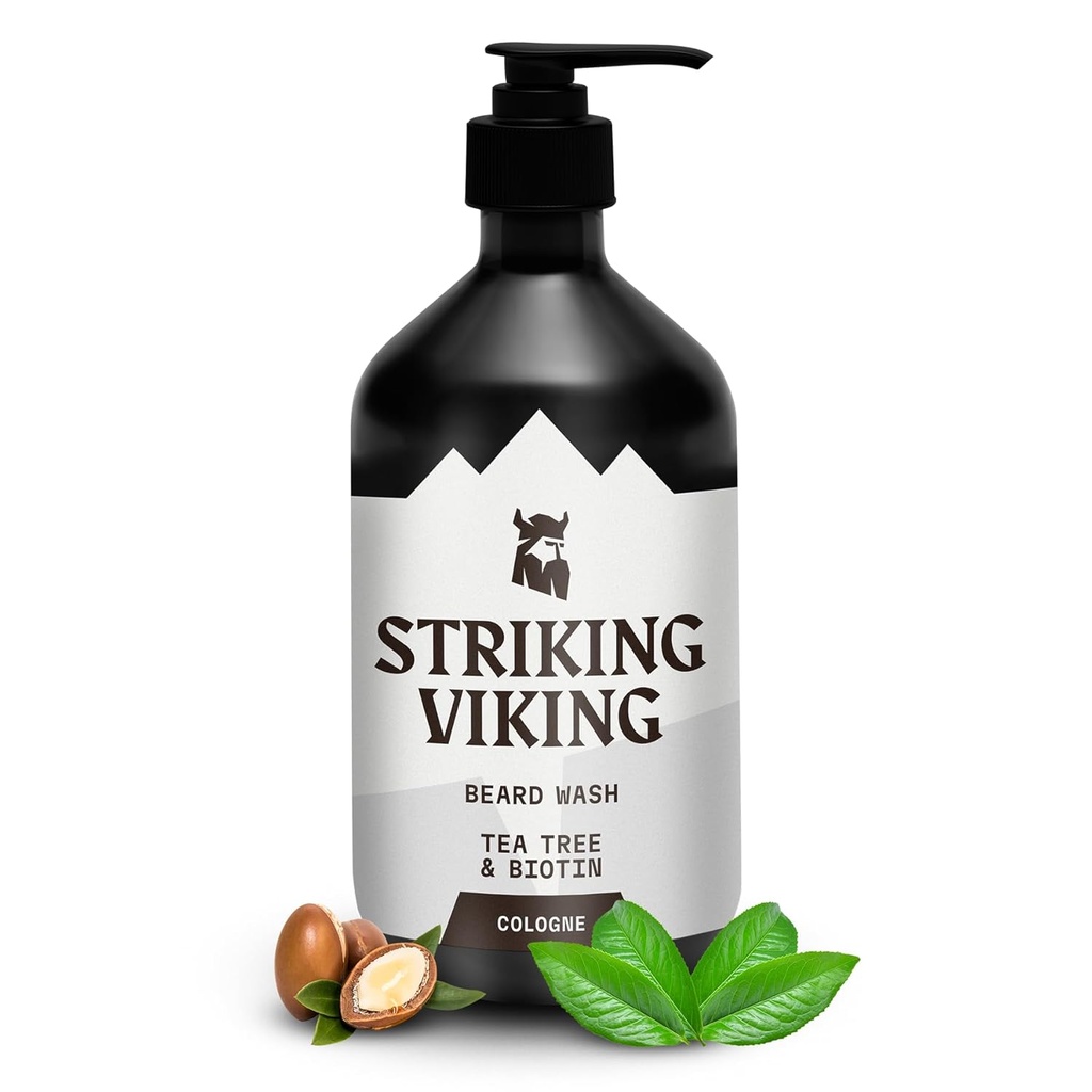 Striking Viking Beard Wash - 17 oz, Natural Tea Tree & Biotin - Köln Duft Beard Shampoo Paraben & Sulfate Gratis for mænd - Deep Cleansing og Care