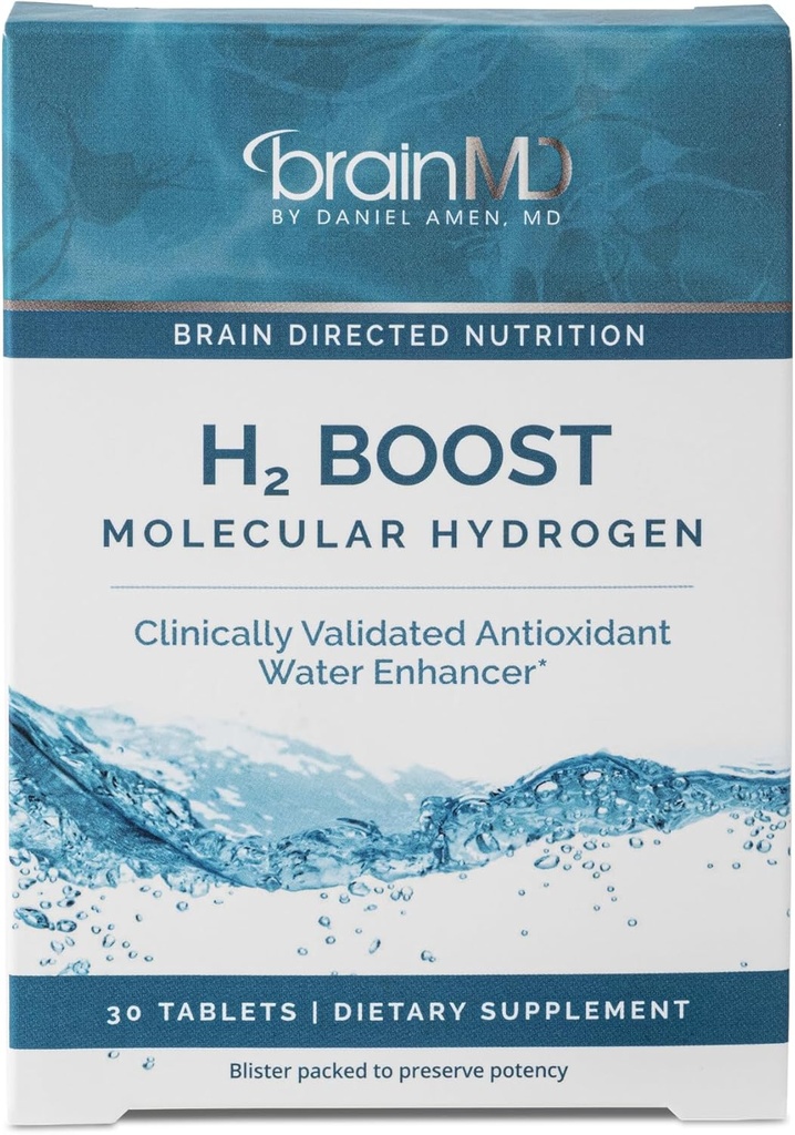 BRAINMD H2 Boost Molekulær Hydrogen - 30 tabletter - Antioxidant Vand Enhancer - Vegan, Gluten Free - 30 Servere