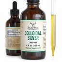 Kolloid sølvvæske 20 PPM - 4 Fl OZ (Plata Coloidal med Dropper) 99,9% Pure, Gluten Free, Non- GMO med dobbelt træ Kosttilskud