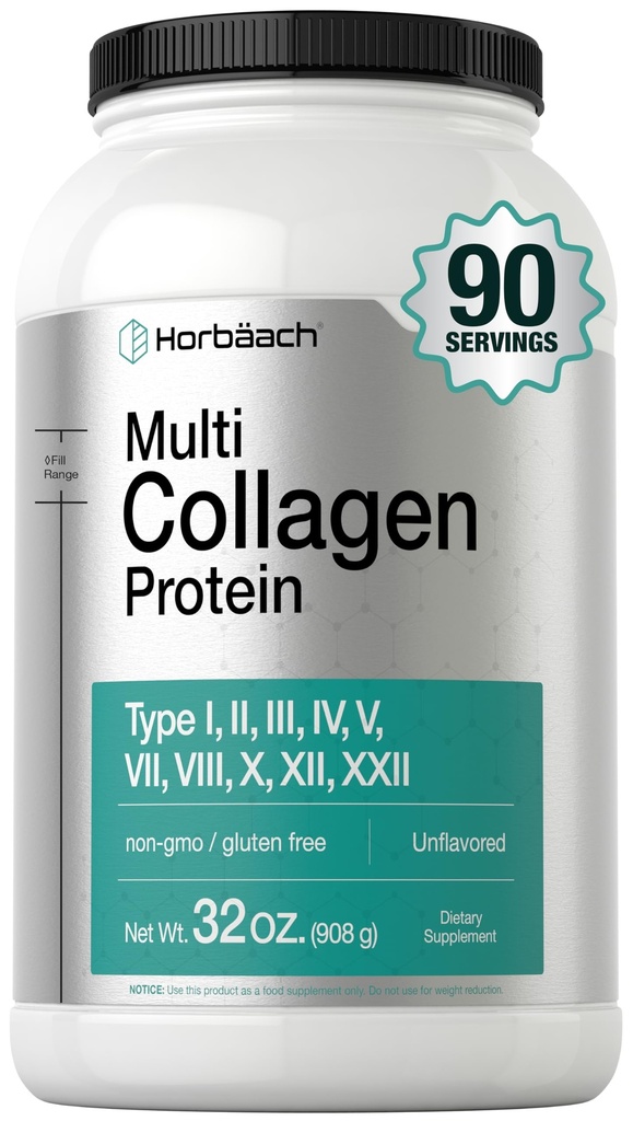 Horbaach Multi Collagen Protein Powder 32 oz ttesh 124; Type I, II, III, V, X ttesh 124; Hydrolyzed Collagen Peptider ttesh 124; Keto & Paleo Friendly