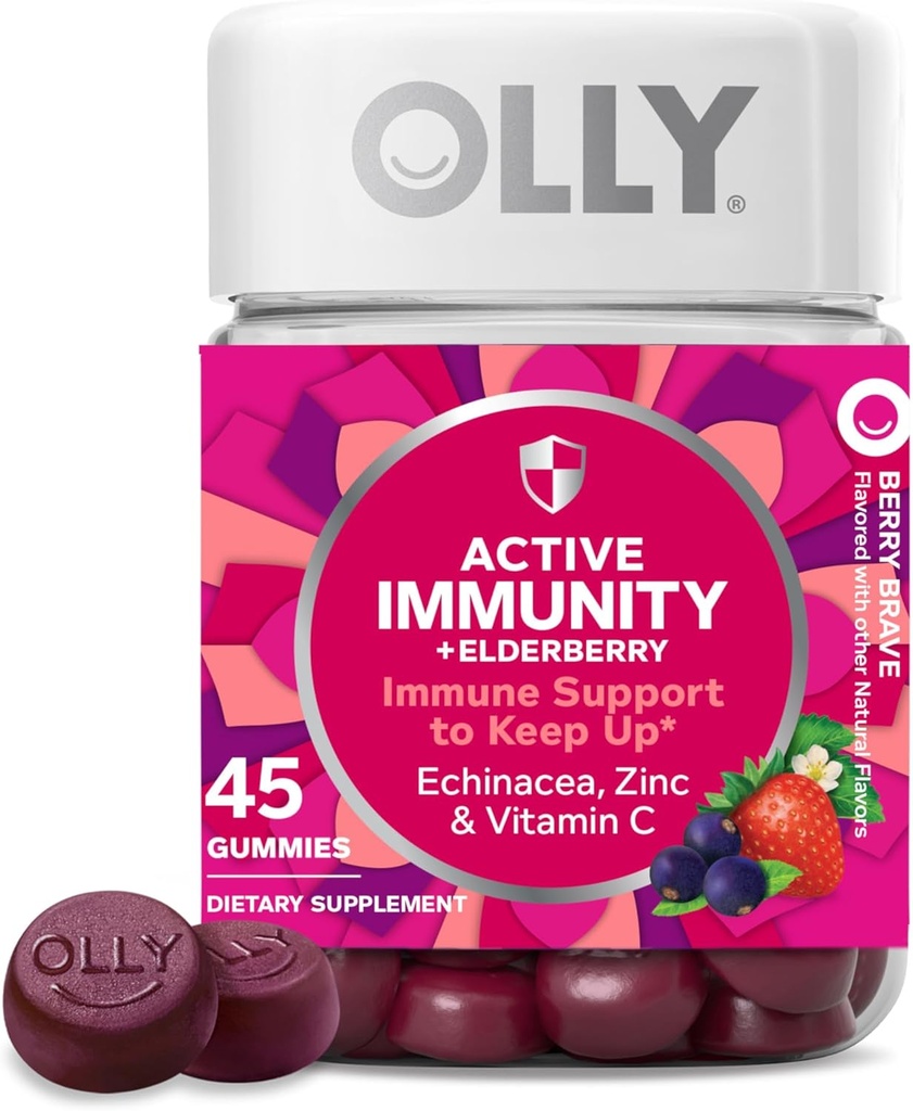 OLLY Immunity Gummy, immunstøtte, hyldebær, zink, C-vitamin, tillæg, berry flavor, 15 dages forsyning - 45 greve
