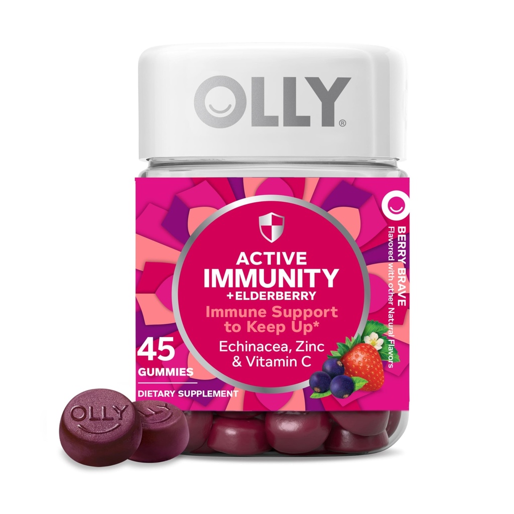 OLLY Immunity Gummy, immunstøtte, hyldebær, zink, C-vitamin, tillæg, berry flavor, 15 dages forsyning - 45 greve