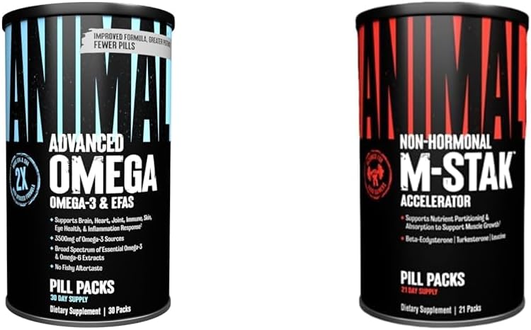 Animal Omega Omega 3 & 6 Supplement 30 Dag Pack M- Stak Non- Hormonal Hard Gainers Muscle Building Stack 21 Tæl