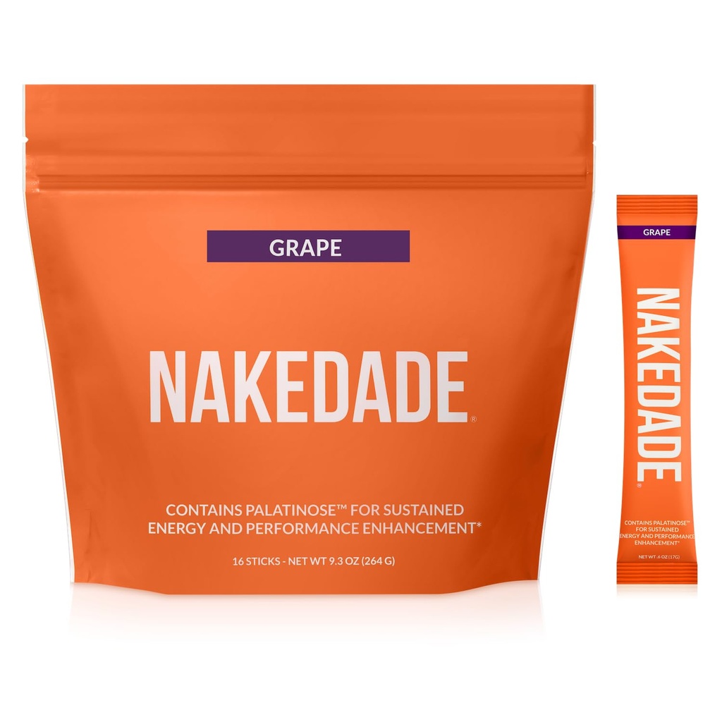 Nakedade Grape - Performance Enhancing Sports Drink Powder - Elektrolyte Powder - Ingen GMO 'er eller kunstige sødestoffer, Glutenfri, Soy- Free, Dairy- Free - 16 sticks