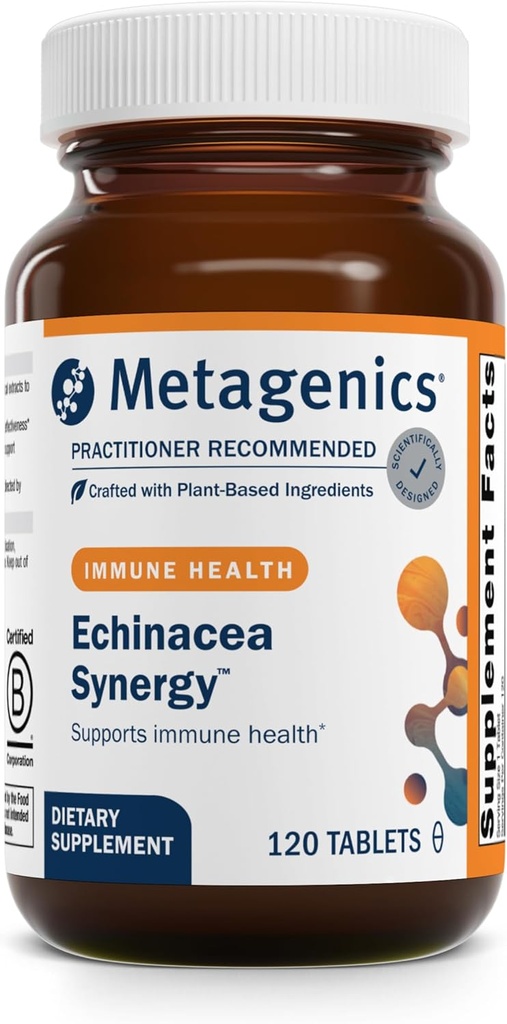 Metagenics Echinacea Synergy - Urteimmunsupport med Echinacea, Perilla frø, lakrids, Ginger & C-vitamin - Understøtter Respiratoriske & Allergy Relief - Vegetarisk - cGMP Certificeret - 120 tabletter