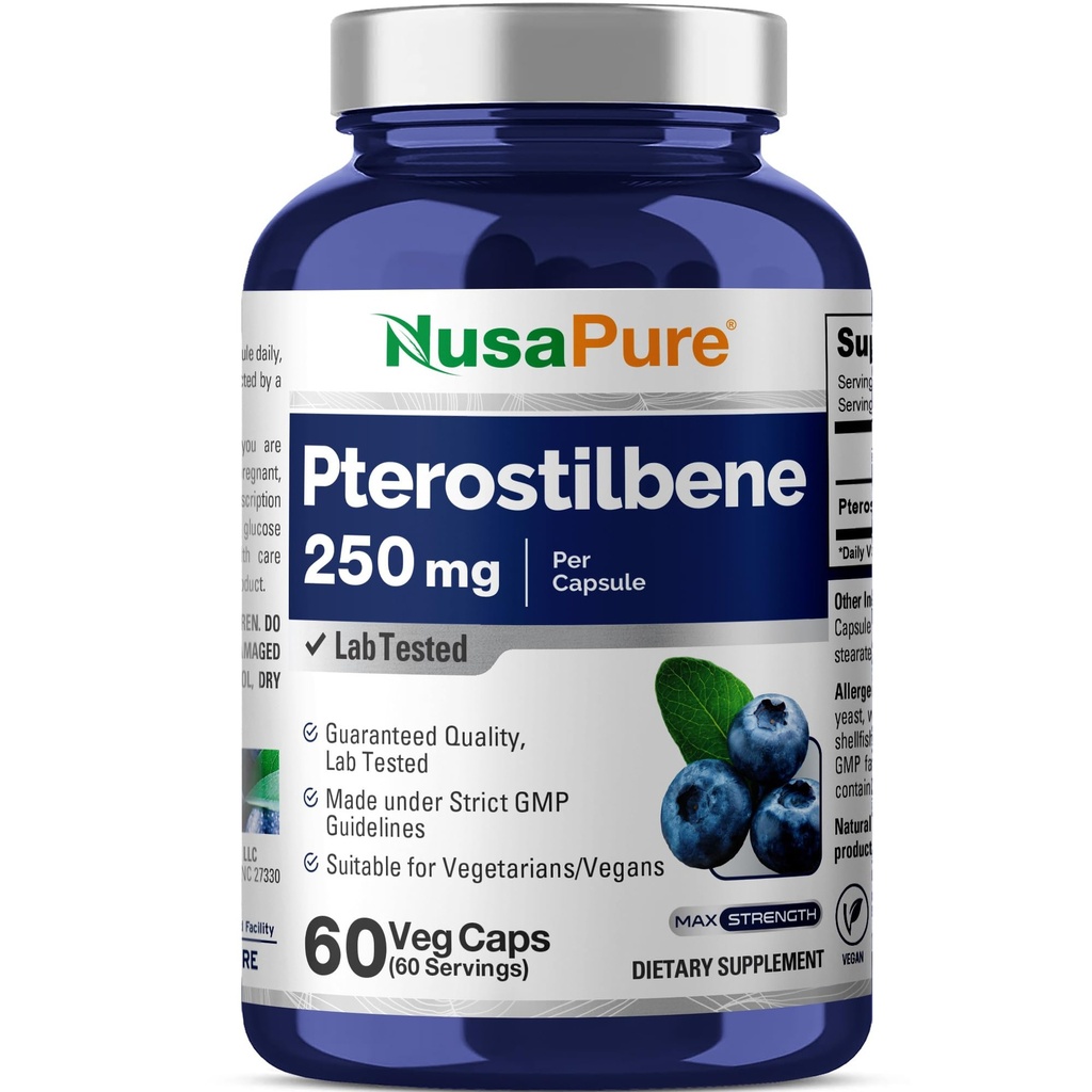 NusaPure Pterostilben 250 mg per Veggie Caps, 60 Greve (non-GMO, Vegan)