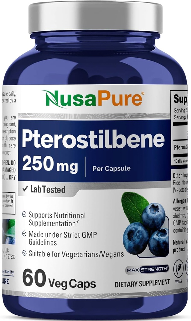 NusaPure Pterostilben 250 mg per Veggie Caps, 60 Greve (non-GMO, Vegan)