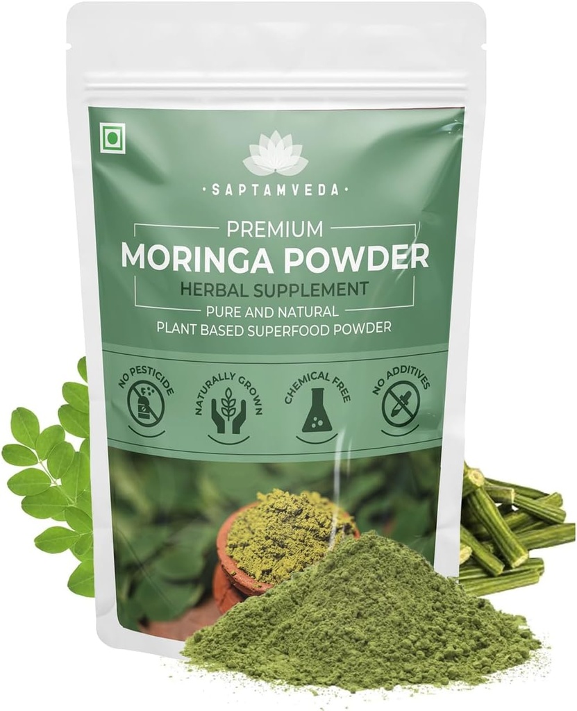 SAPTAMVEDA Premium Moringa Leaf Powder 8.81 Oz / 250 Gm Yep 124; Drumstick Leaf Powder 124; Natural Multi- Vitamin Mep 124; Rich in Antioxidant, Immunity Booster Mep 124; God til hår & Hud fra Indien Farms